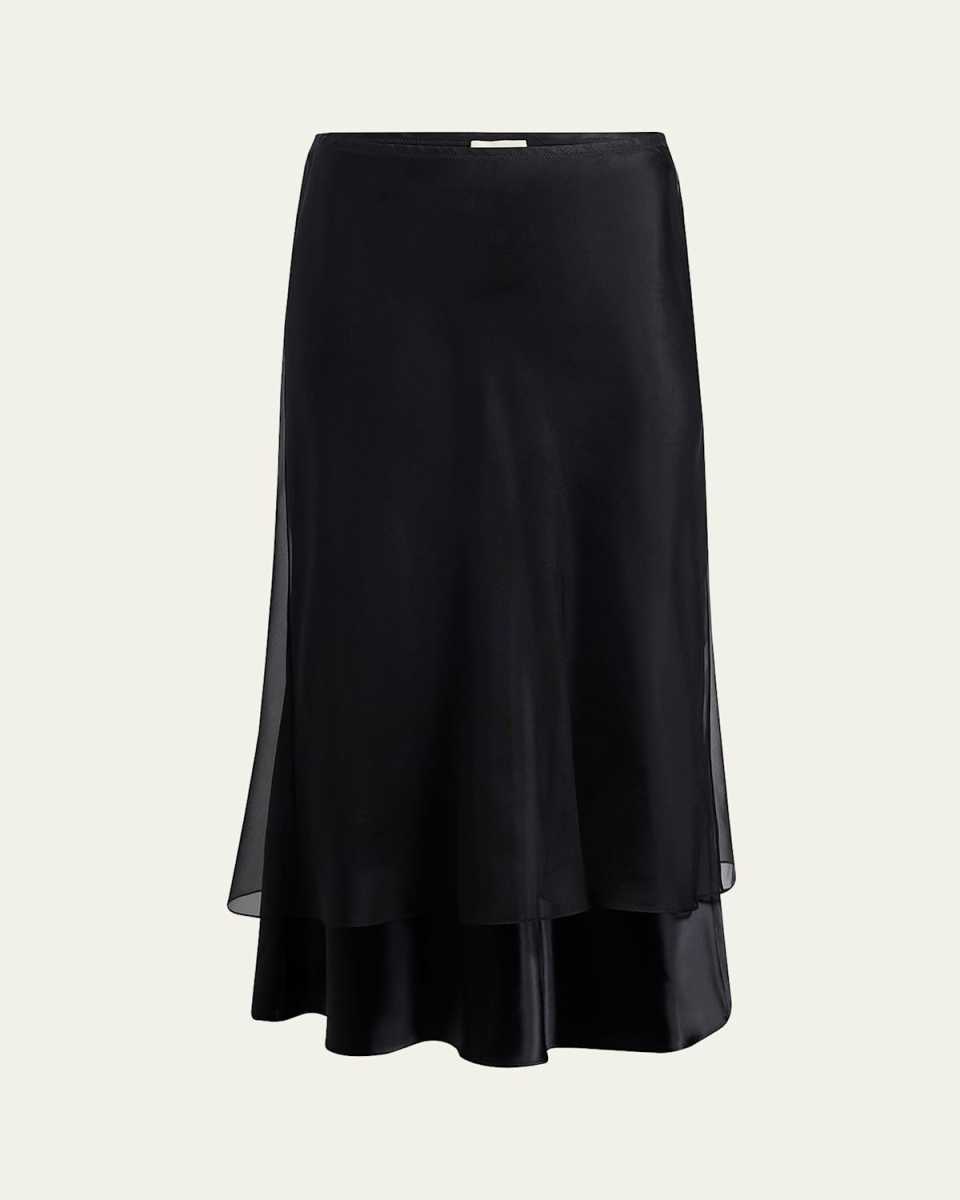 Monina Layered Satin Viscose Midi Skirt